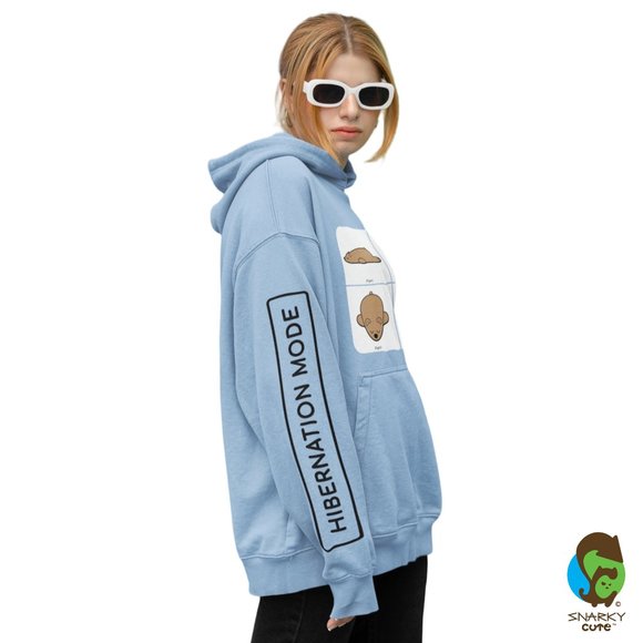 Hibernation Mode Sleepy Bear Fleece Pullover Hoodie LIGHT BLUE - Picture 5 of 6
